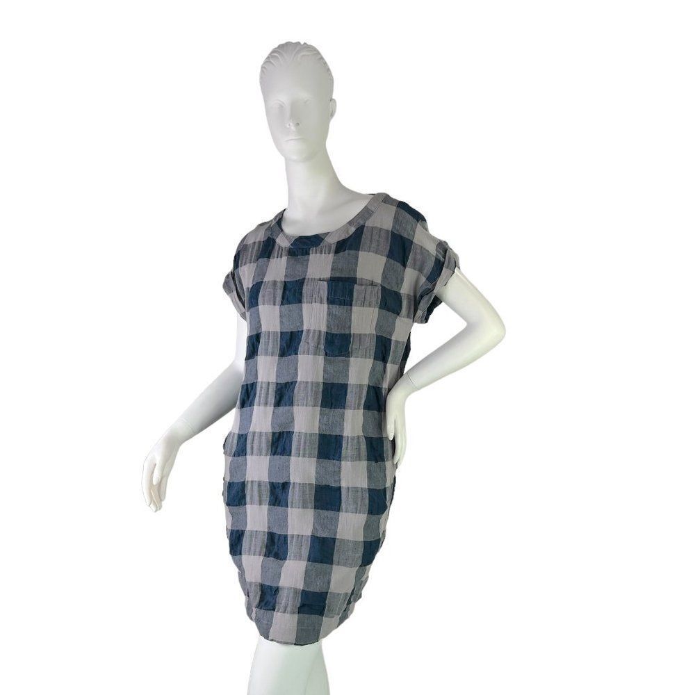 Bridge & Burn Portland Short Sleeve Tartan Plaid Blue & Tan Tencel Dress Size XS
